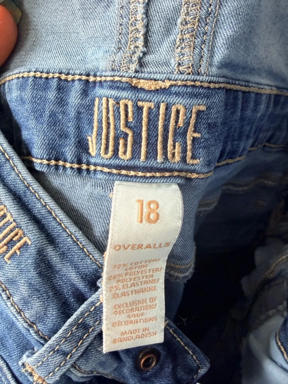 Justice Blue Distressed Denim Overalls size 18